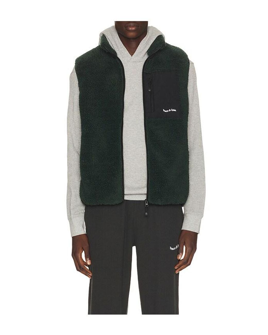Museum of Peace & Quiet Black Wordmark Sherpa Vest for men