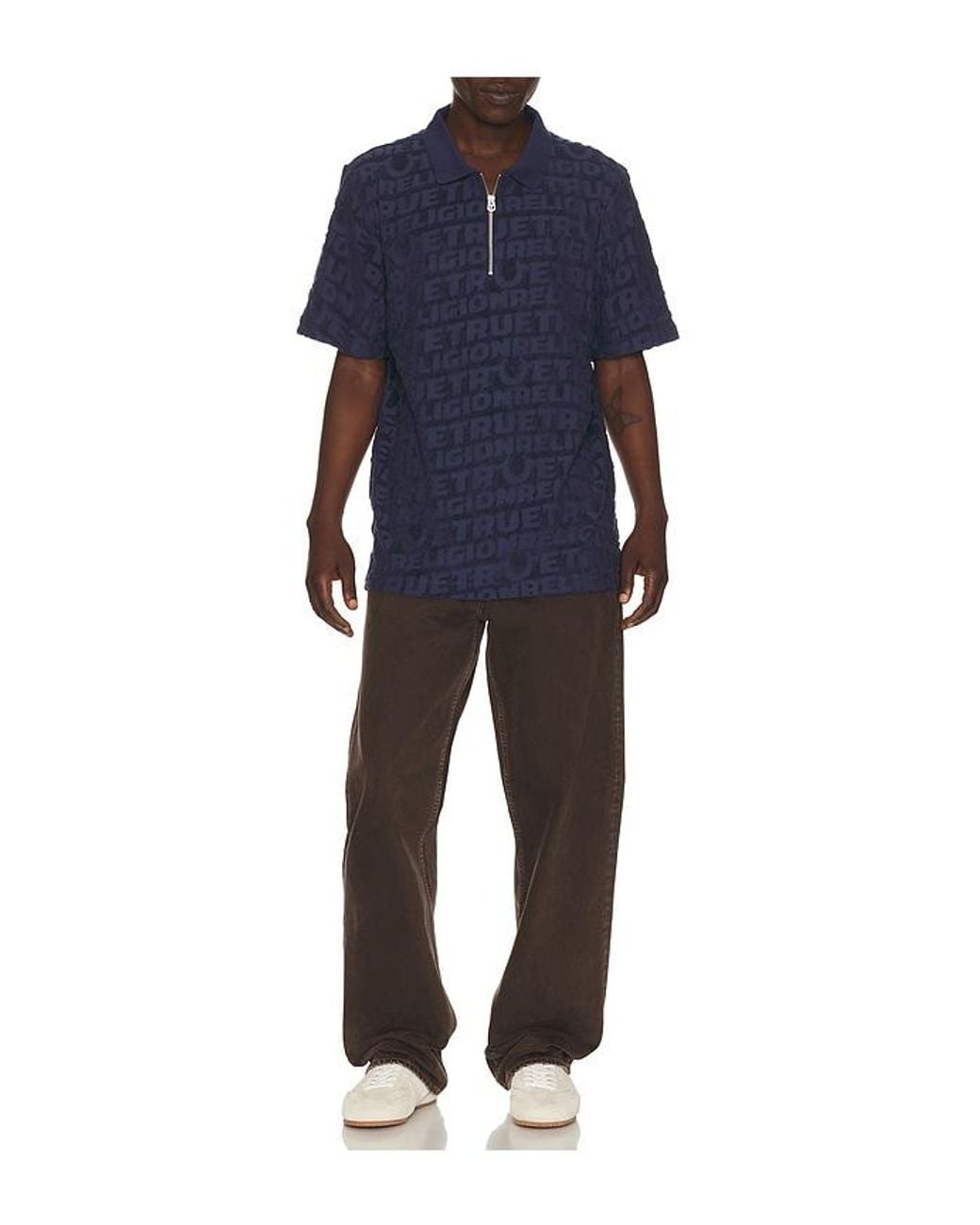 True Religion Blue Logo Terry Knit Zip Polo for men