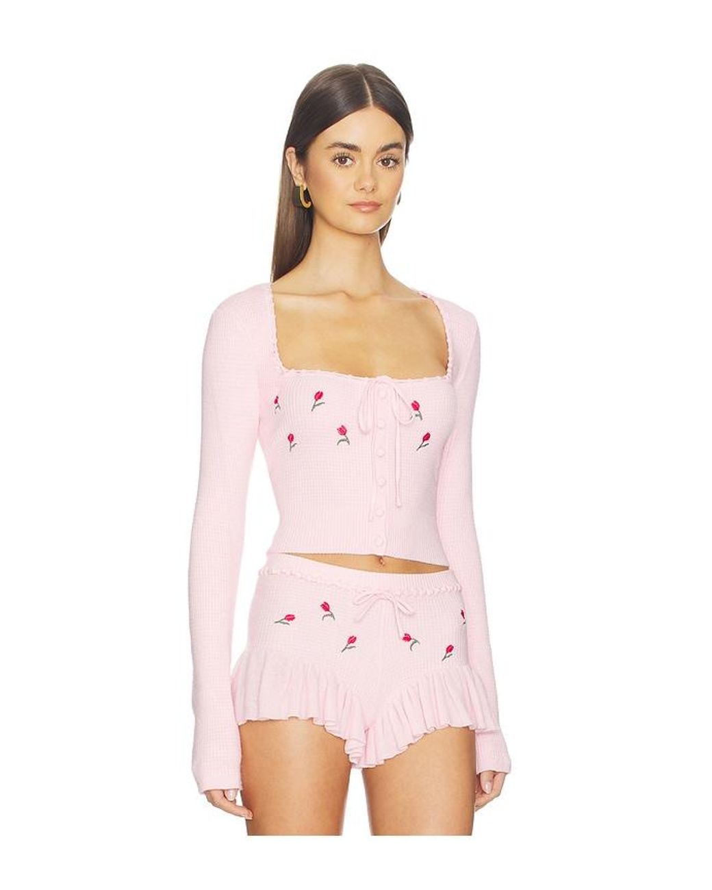 Lovers + Friends Pink Cecilia Floral Embroidered Top