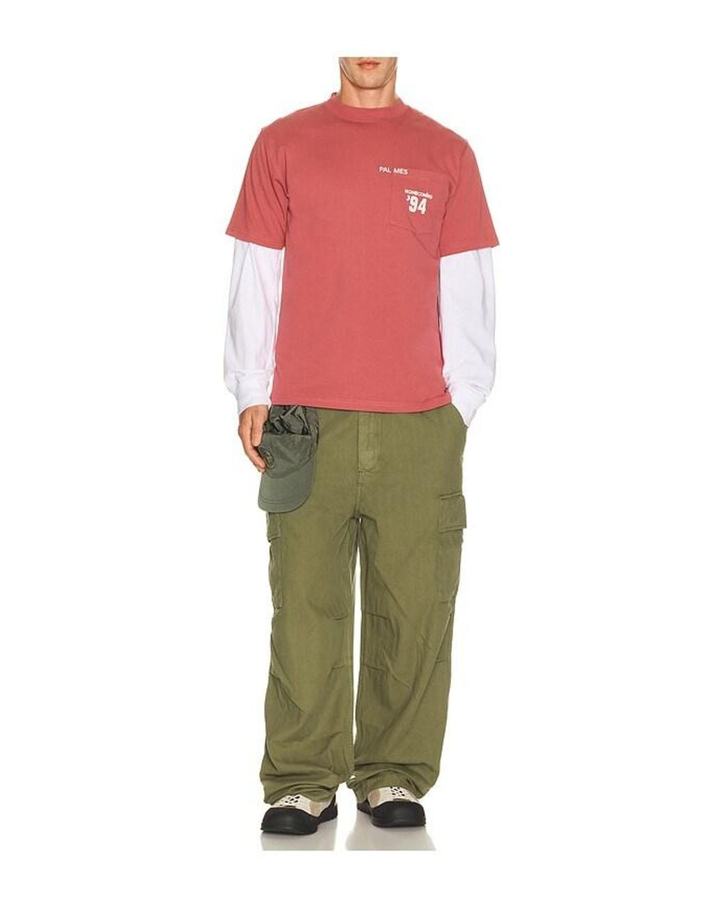 Palmes Green Herringbone Cargo Trousers for men