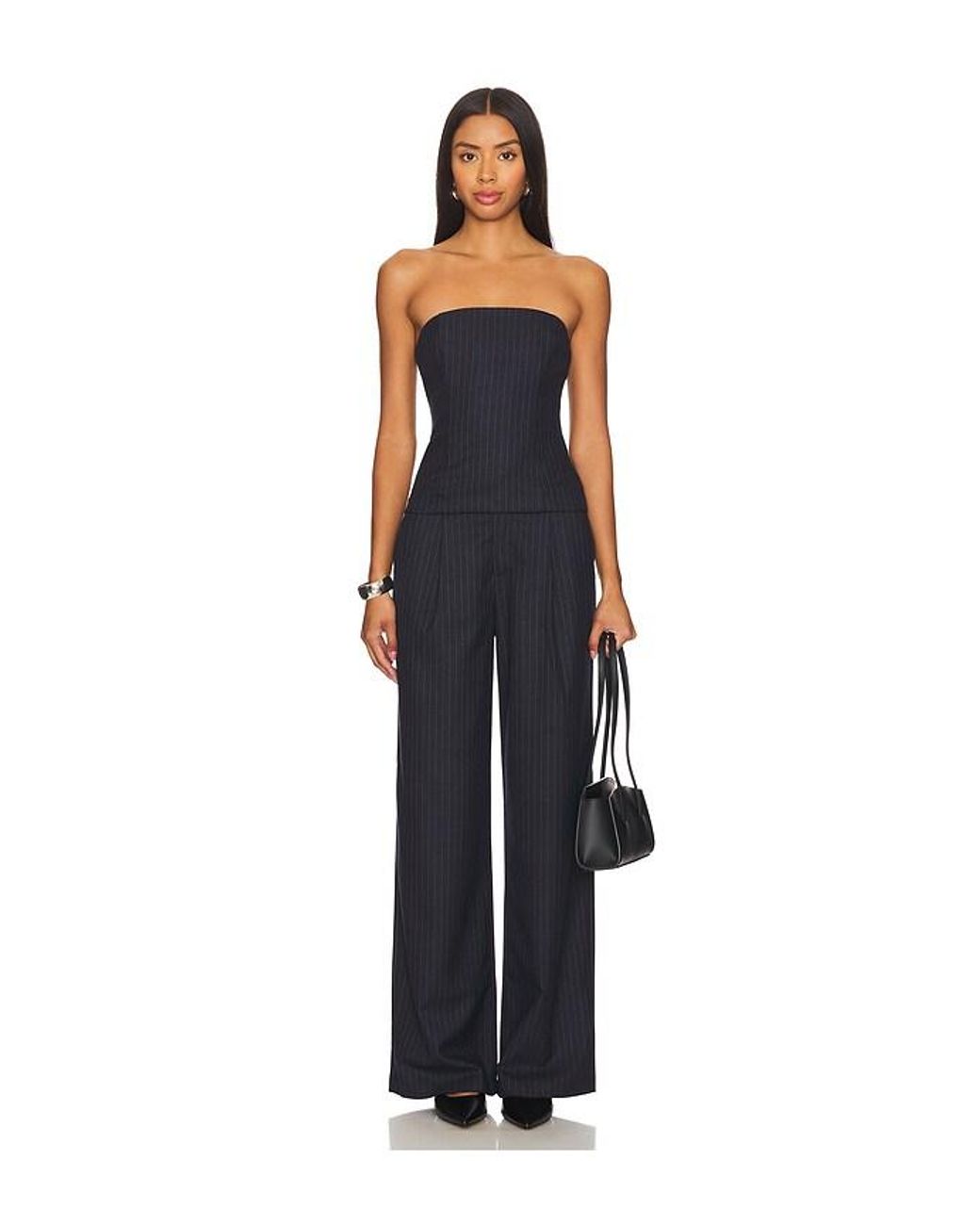House of Harlow 1960 Black Pinstripe Strapless Wrap Top