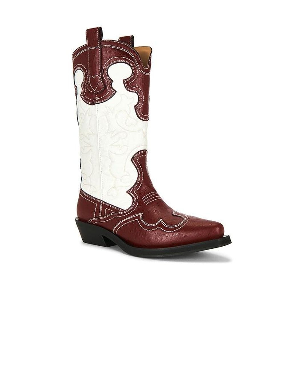 Ganni Brown Mid Shaft Embroidered Western Boot