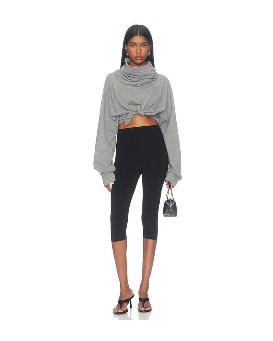 Norma Kamali Gray Tie Front Turtle Sweatshirt