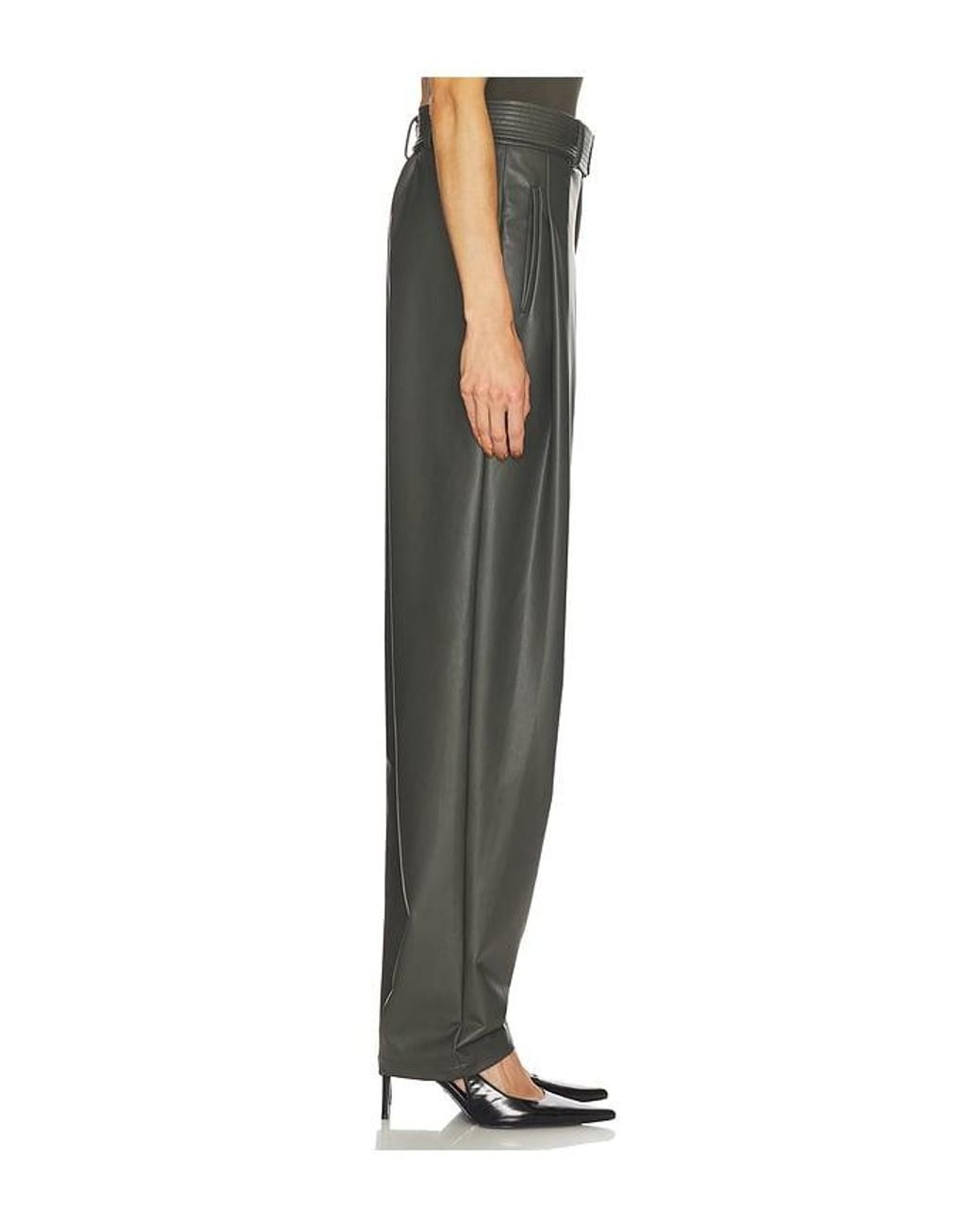 LAPOINTE Green Hose Faux Leather Belted Tapered