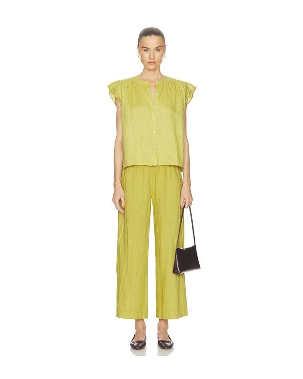 Velvet By Graham & Spencer Yellow Janey Woven Linen Top