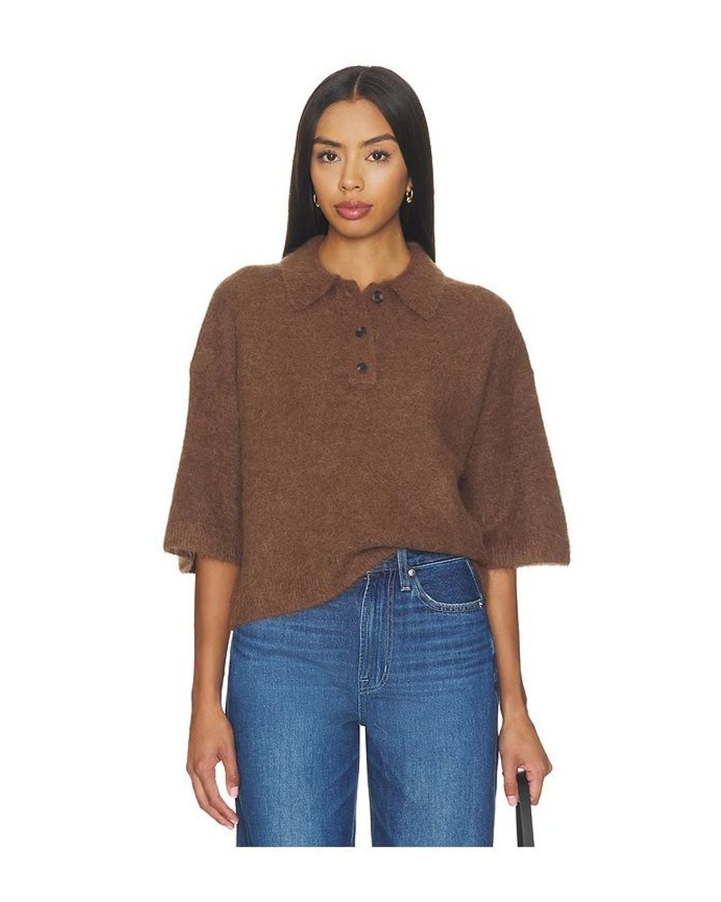 Pistola Blue Nadya Alpaca Blend Boxy Polo Sweater Top