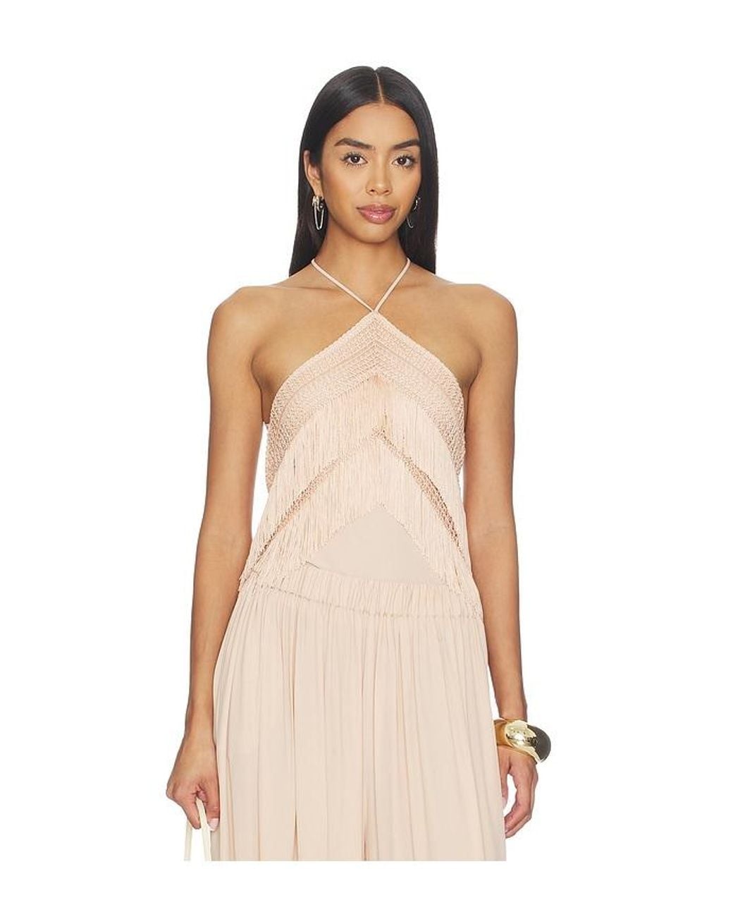 ANDAMANE Natural Reina Halterneck Fringed Top