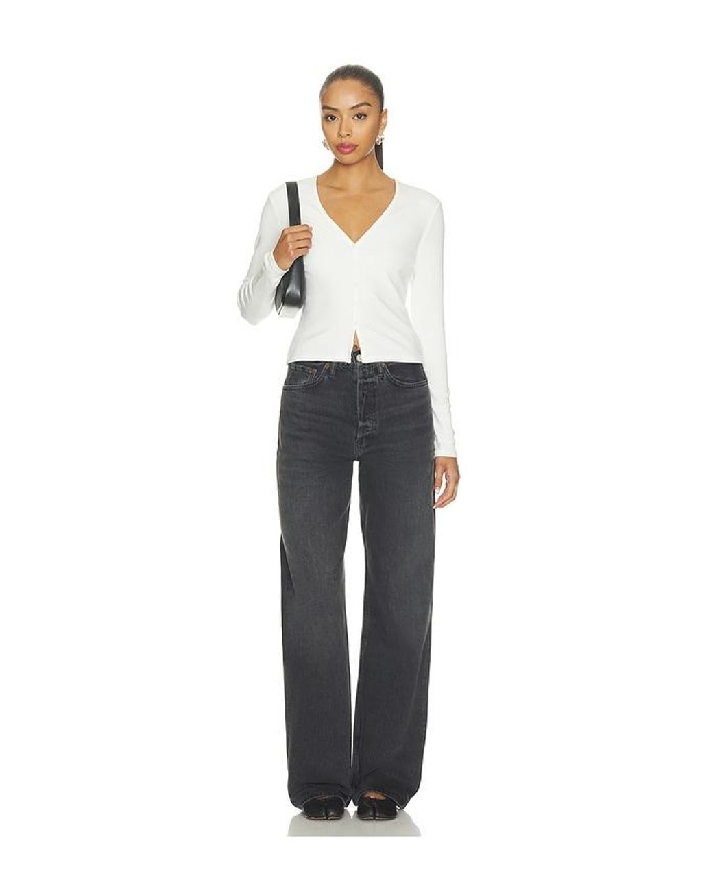 GOOD AMERICAN White The Rib V Neck Cardigan