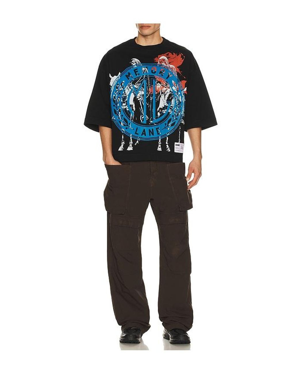 Memory Lane Blue Layered Icons Crop Tee for men
