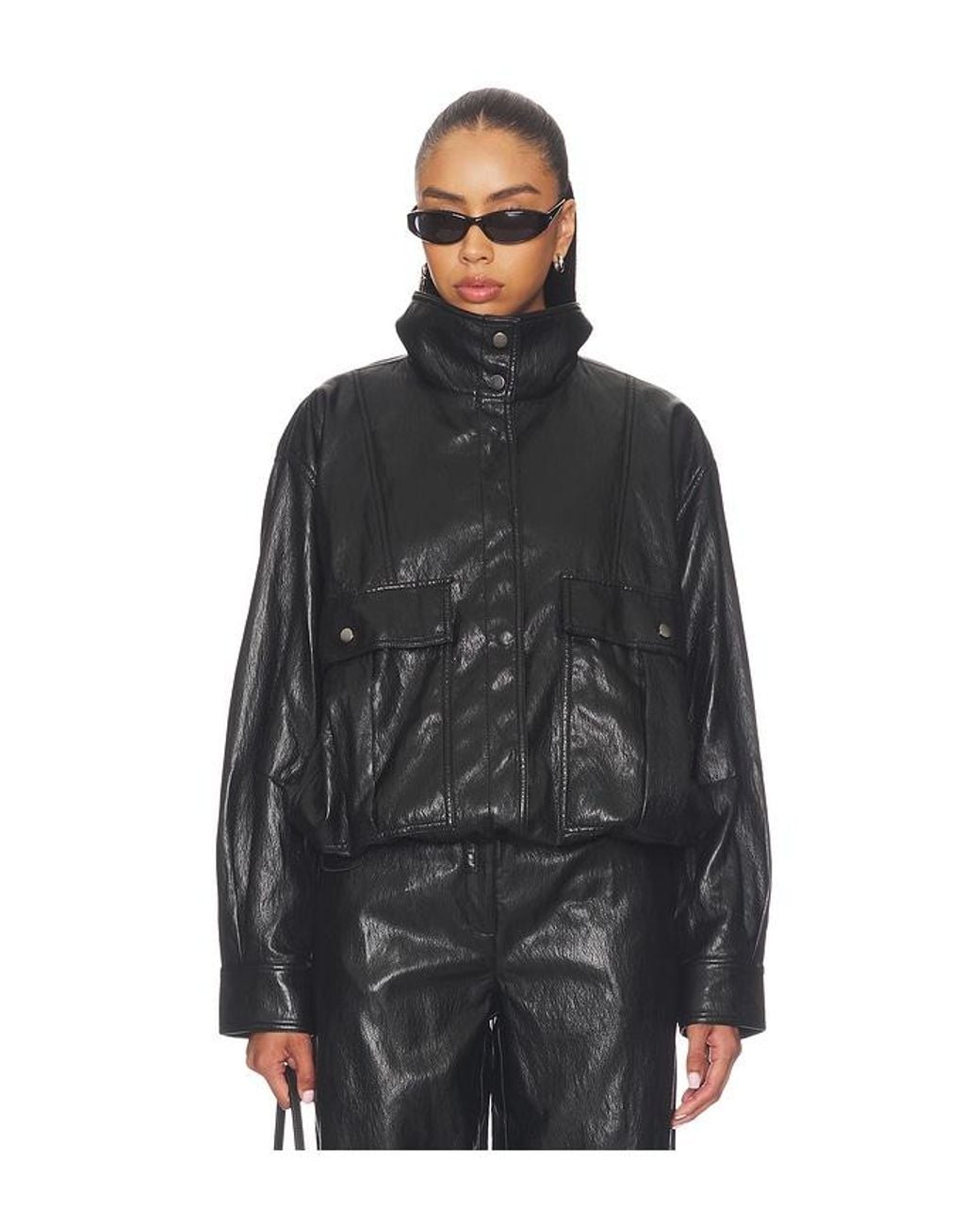 LNA Black Mercer Faux Leather Bomber Jacket
