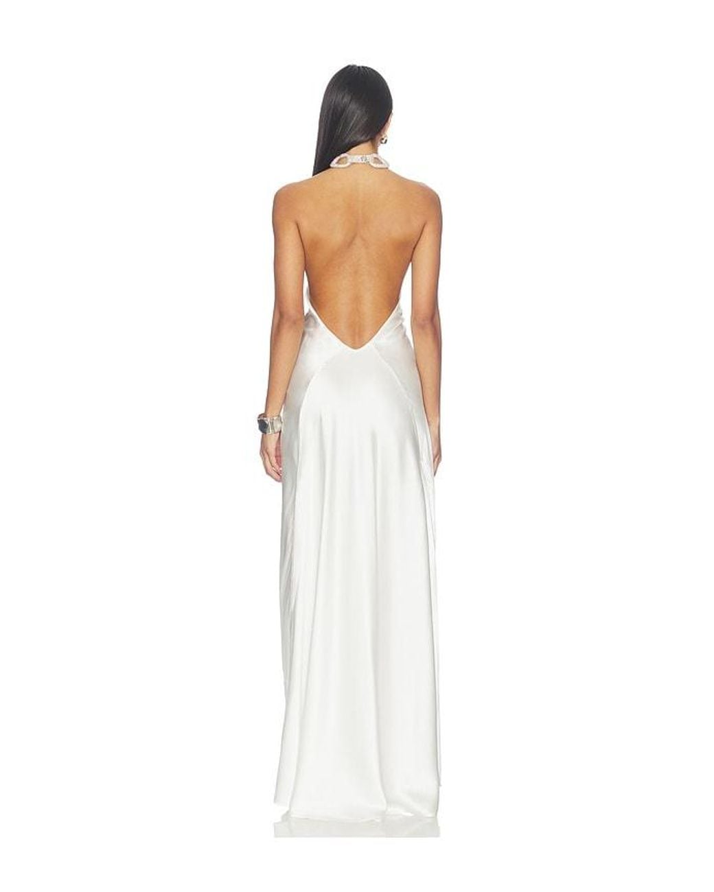 Bronx and Banco White Silky Halterneck Gown With Diamond Chain
