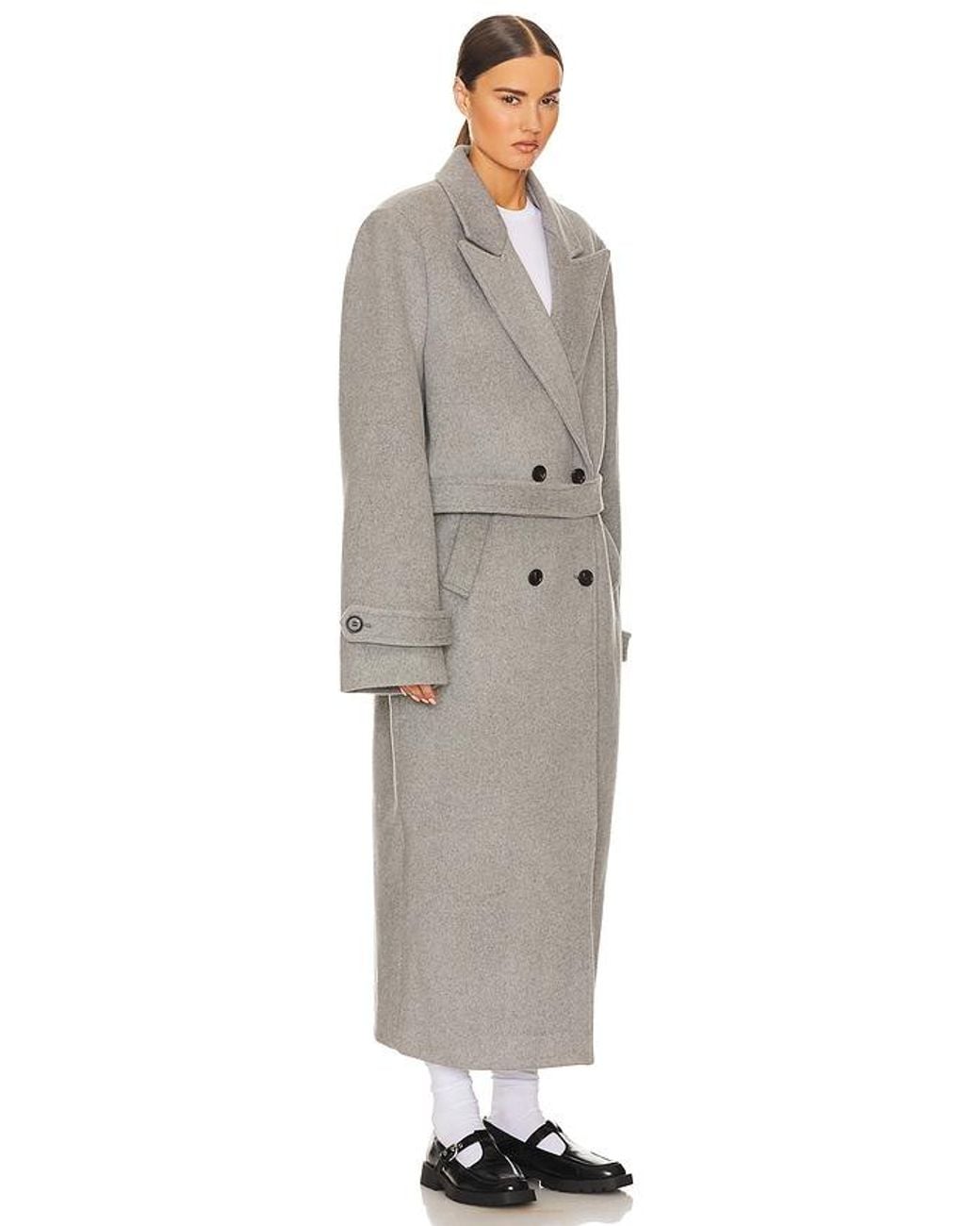 Helsa Gray Bold Shoulder Wool-Blend Long Coat