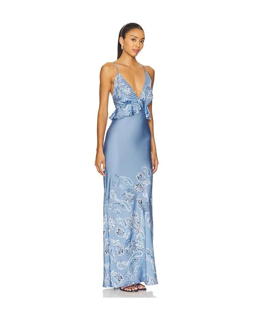 Rococo Sand Blue Cross Back Peplum Maxi Dress