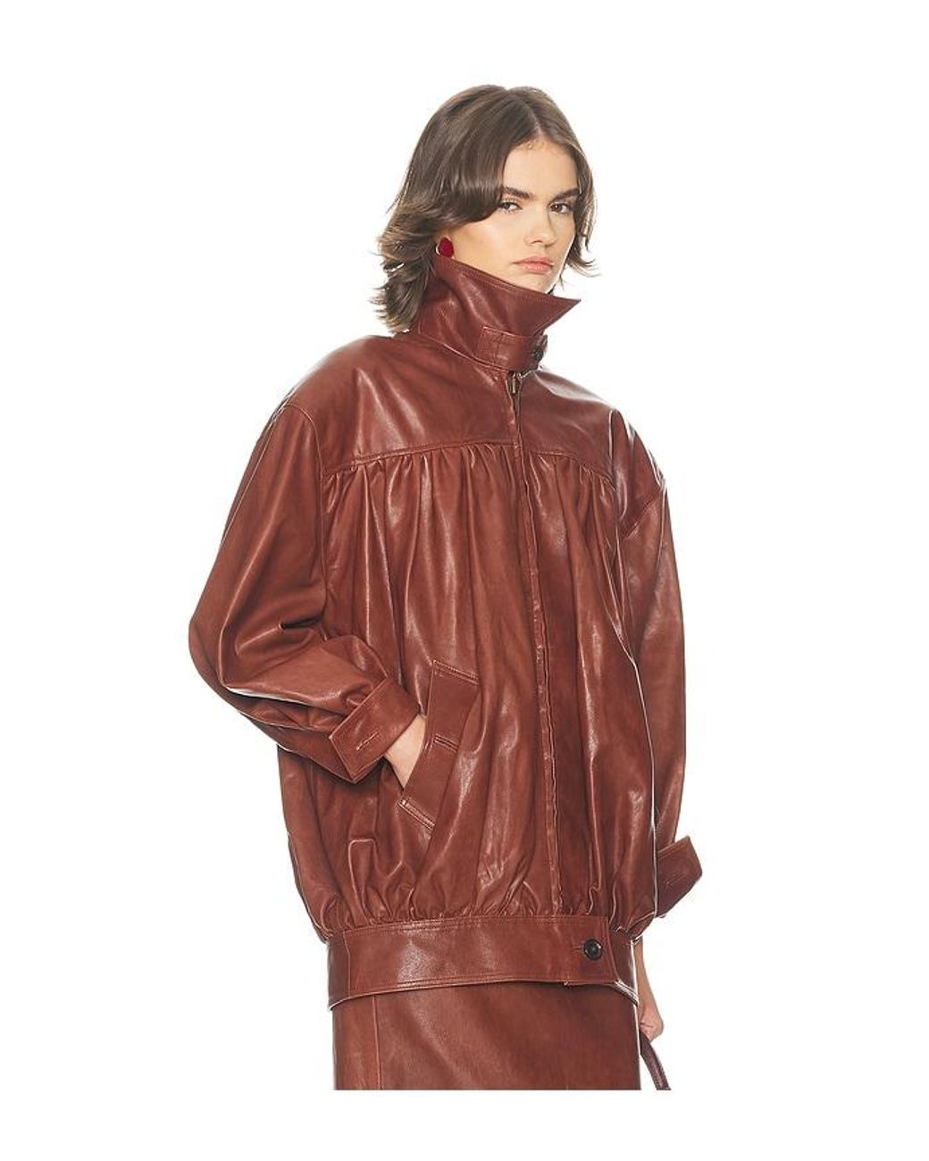 Helsa The Shirred Oversized Leather Jacket