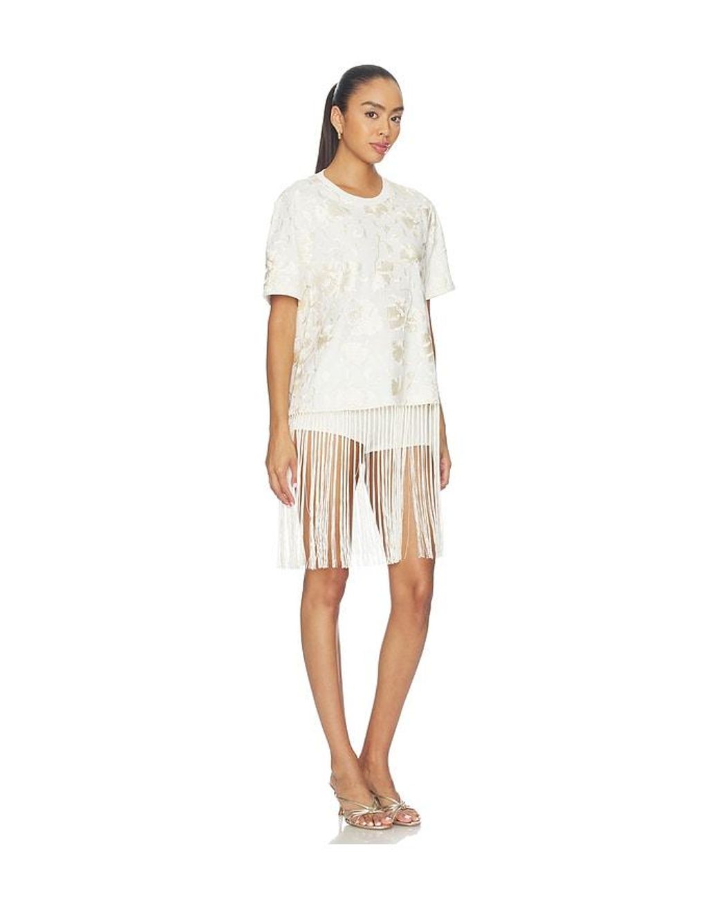 Sea White Rafina Eyelet Embellished Tshirt With Fringe