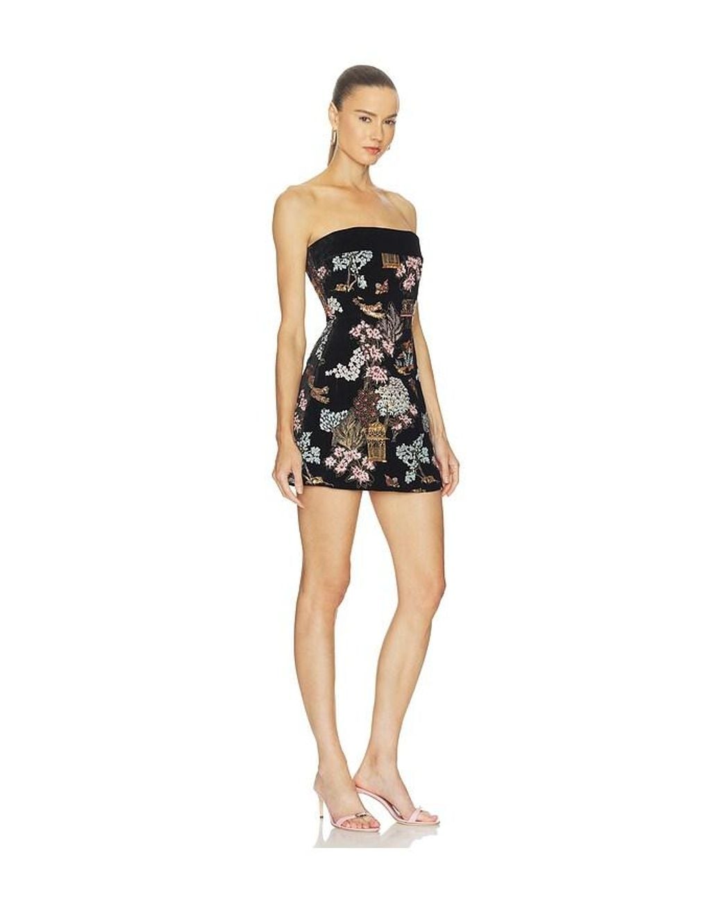 SAU LEE Black Jodie Embroidered Dress