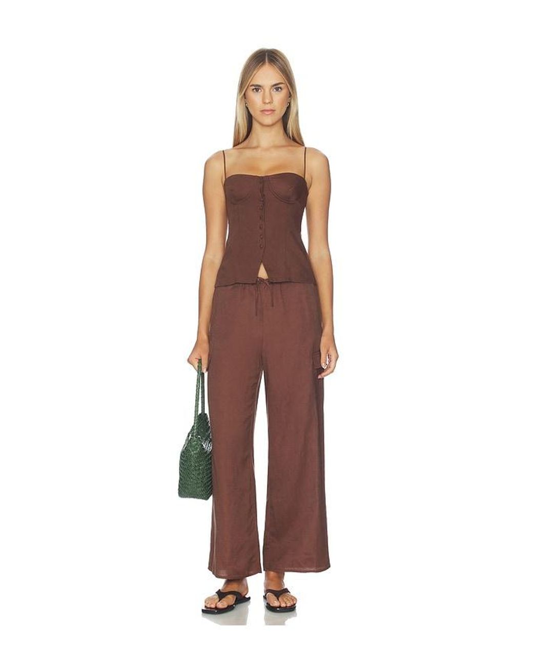 Onia Brown Air Linen Underwire Corset Top