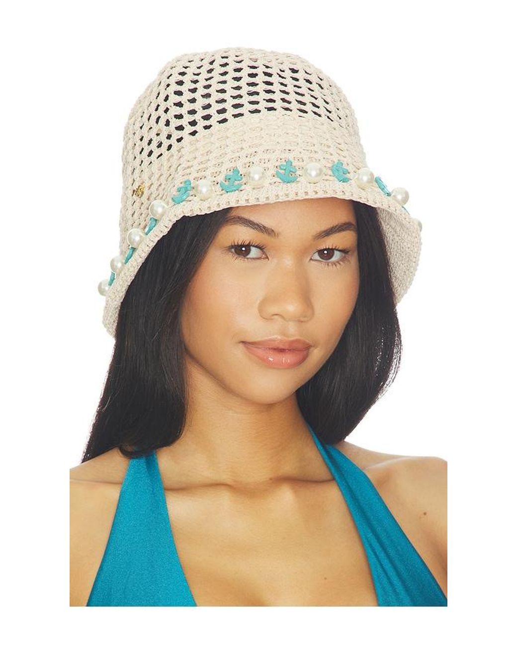 Lele Sadoughi Natural Maya Pearl Anchor Bucket Hat