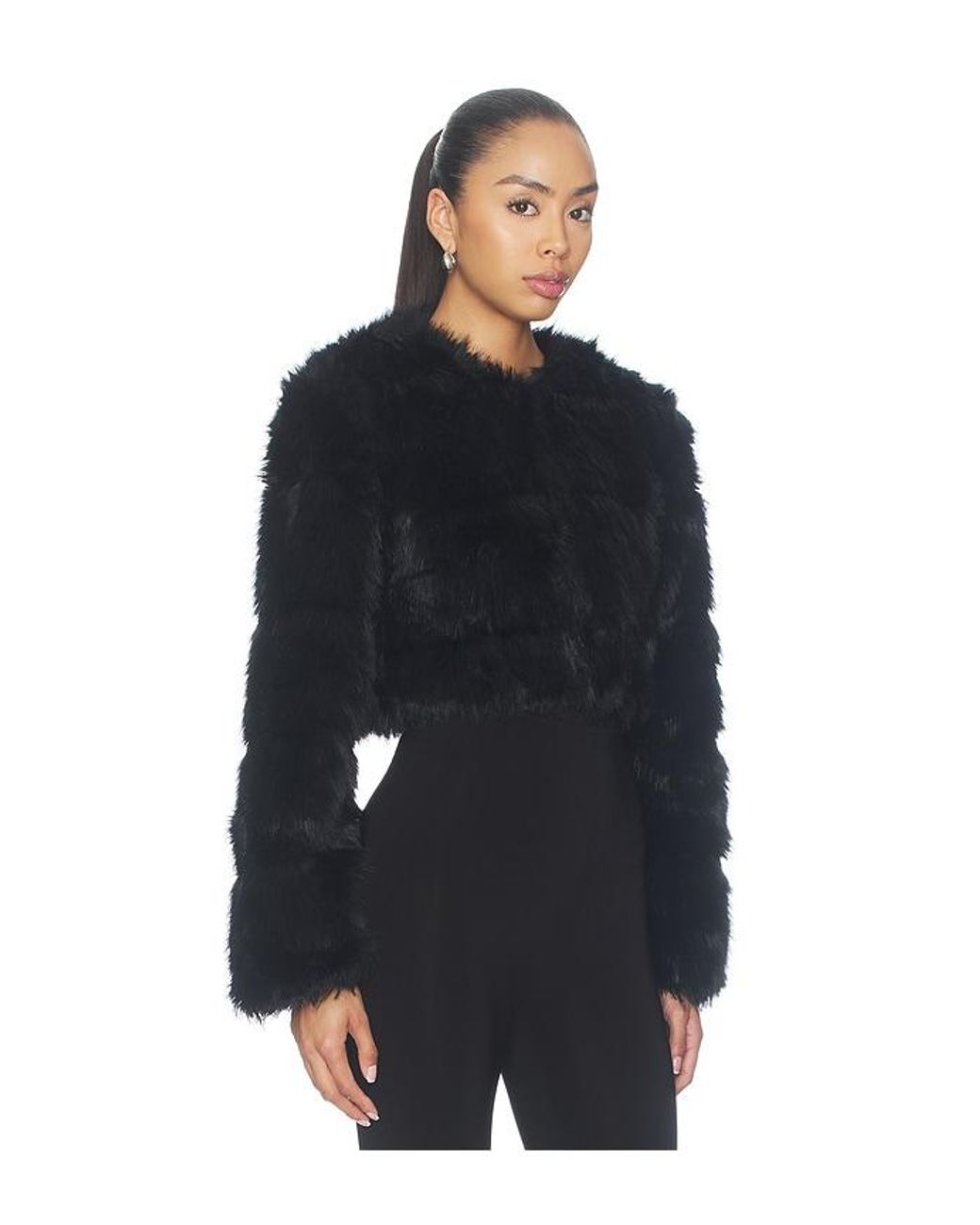 Bardot Black Petro Cropped Faux Fur Jacket