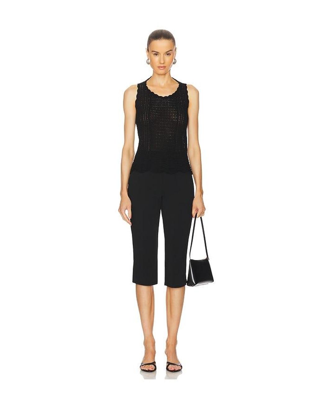 Norma Kamali Black Scoop Neck Tank Crochet Top