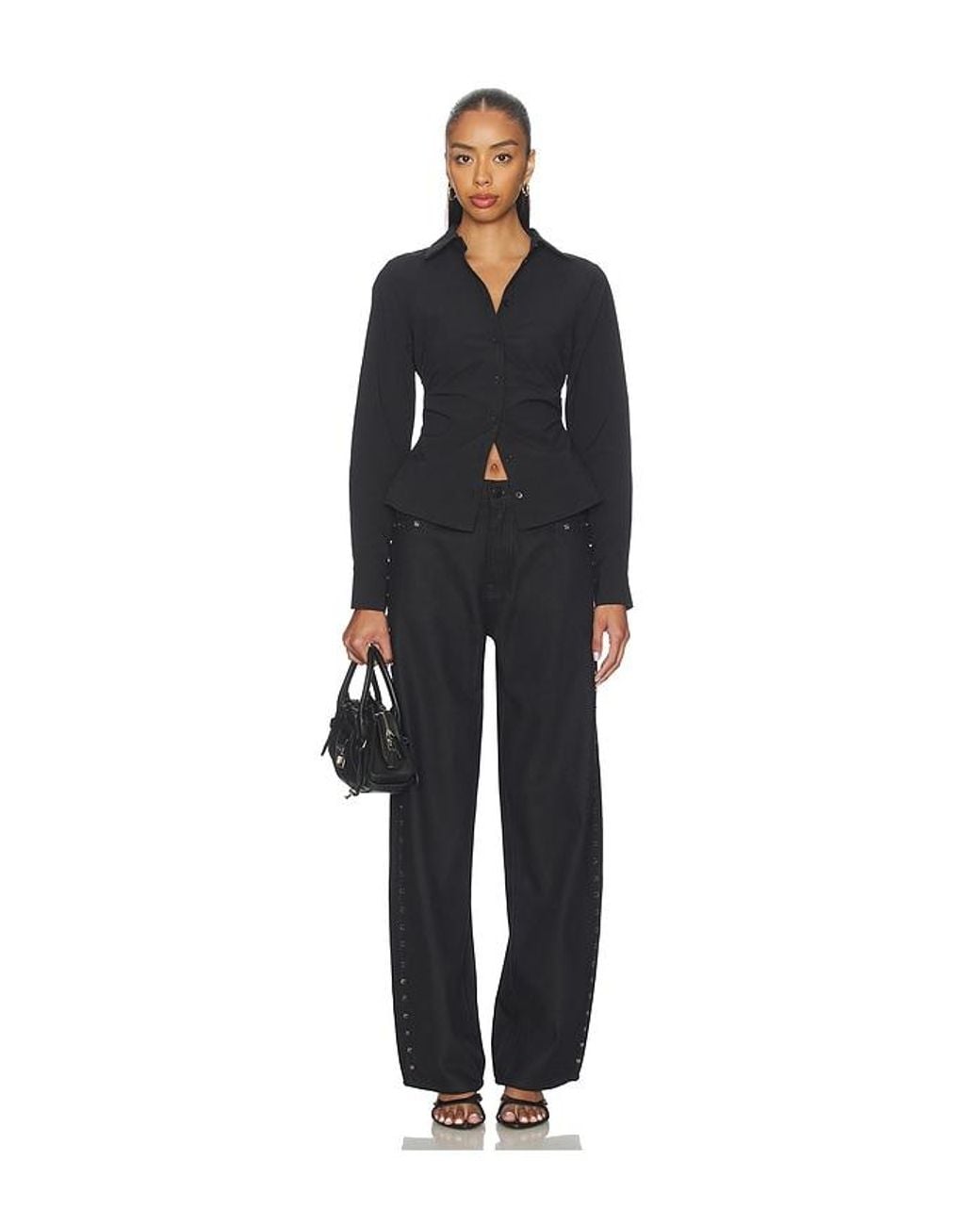 ALL THE WAYS Black Millie Button Up Top
