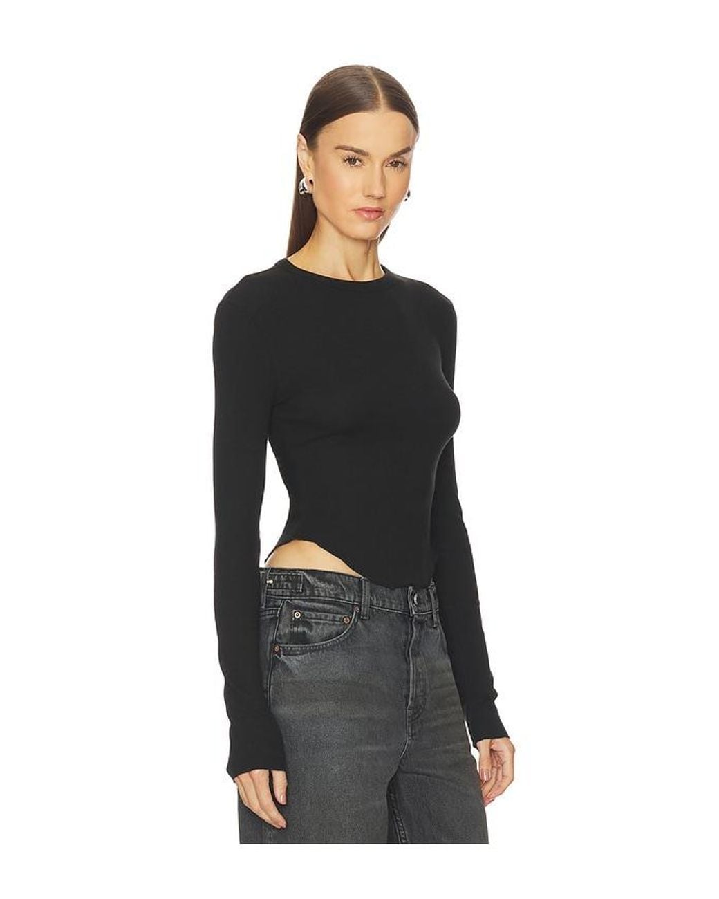 GRLFRND Black Scoop Hem Long Sleeve Tee