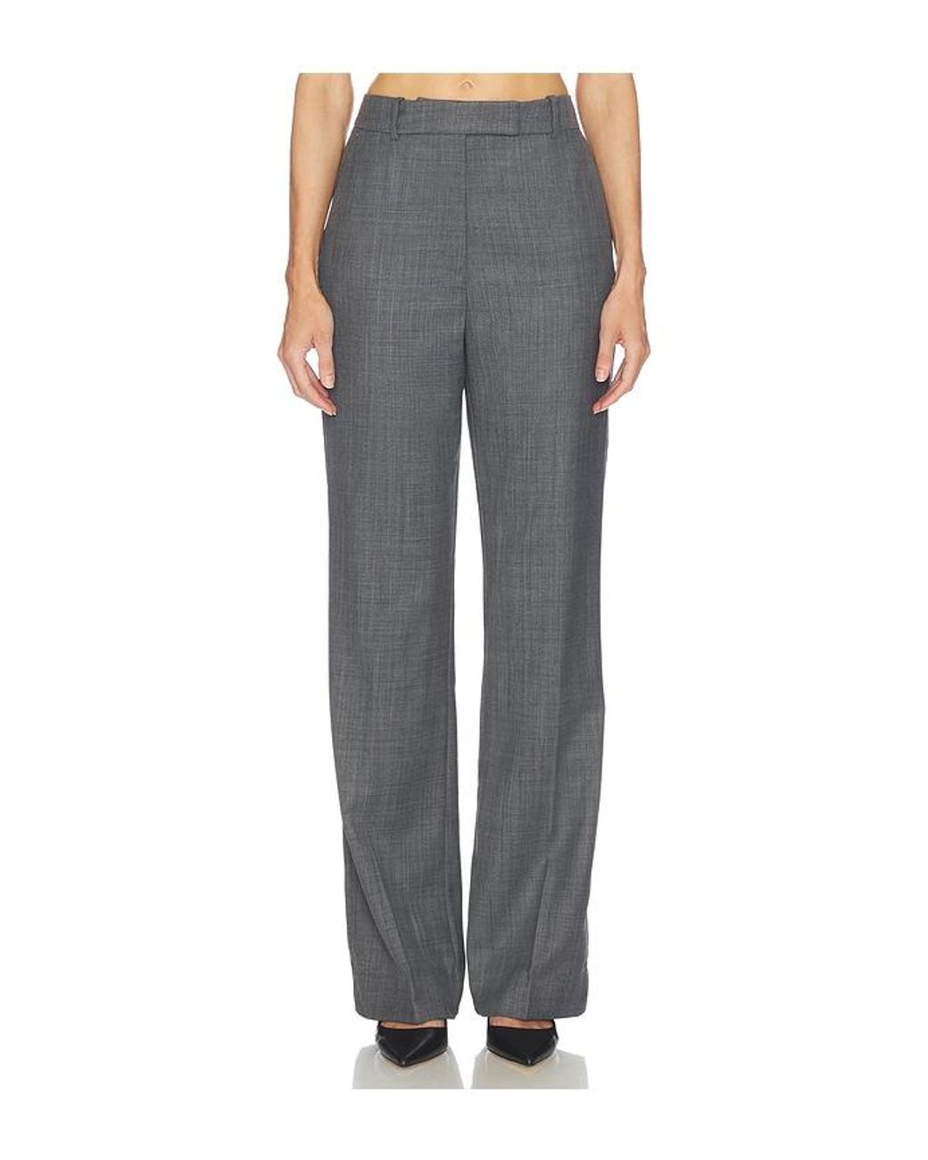 Ganni Gray Wool Melange Suiting Straight Pant