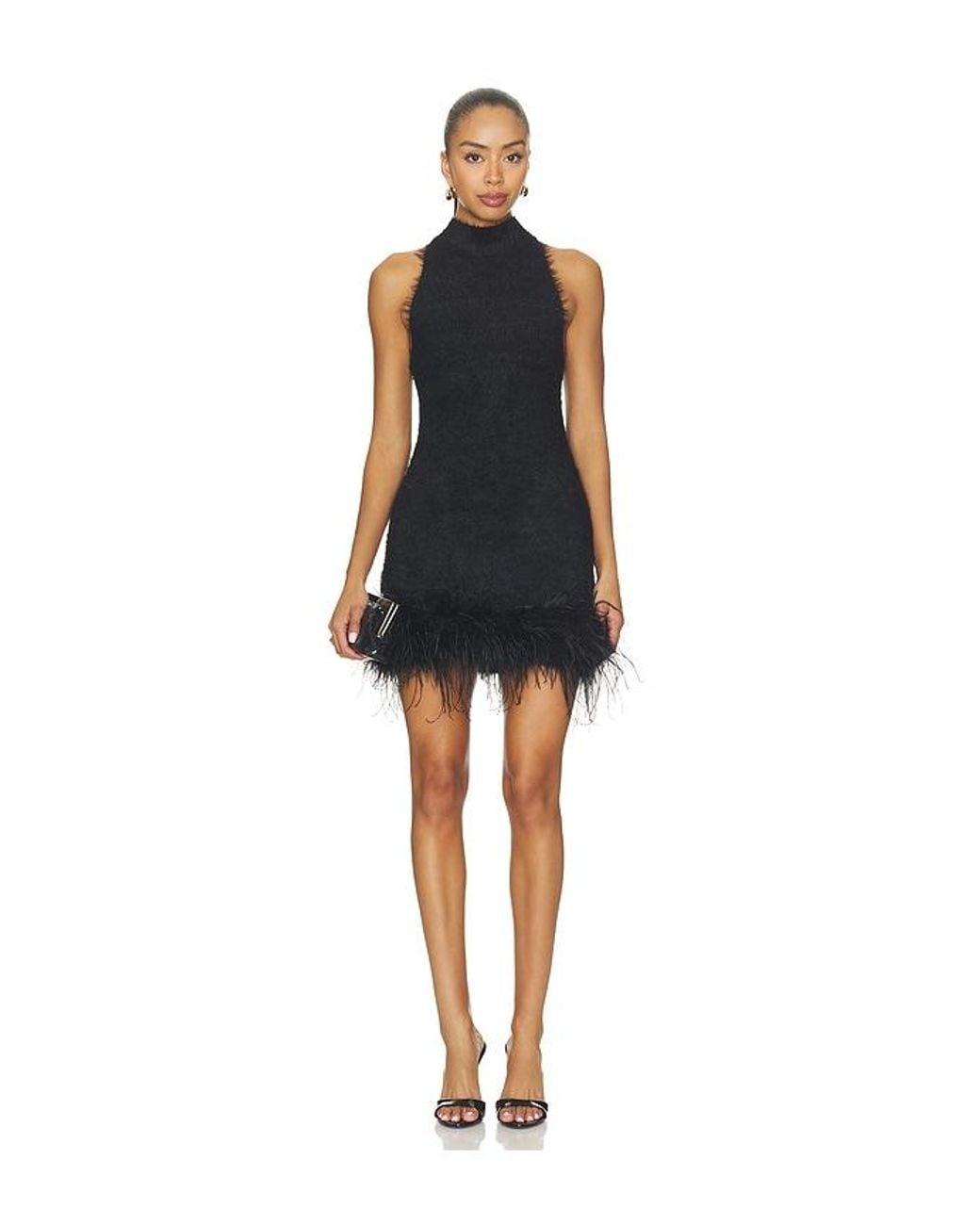 MAJORELLE Black Starlette Feather Dress
