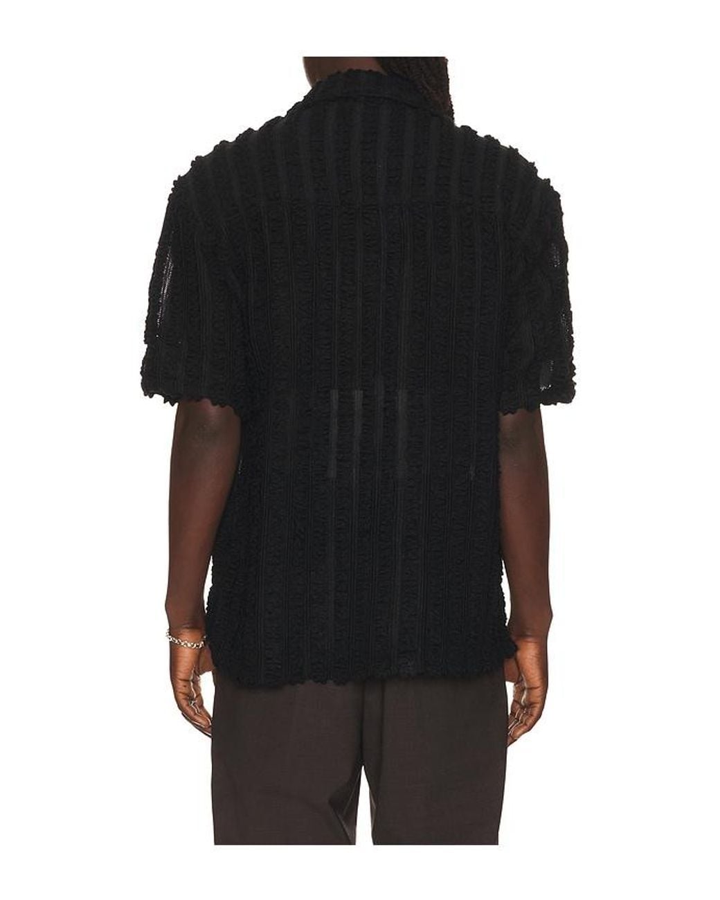 ANDERSSON BELL Black Kenley Knitted Open Collar Shirt for men