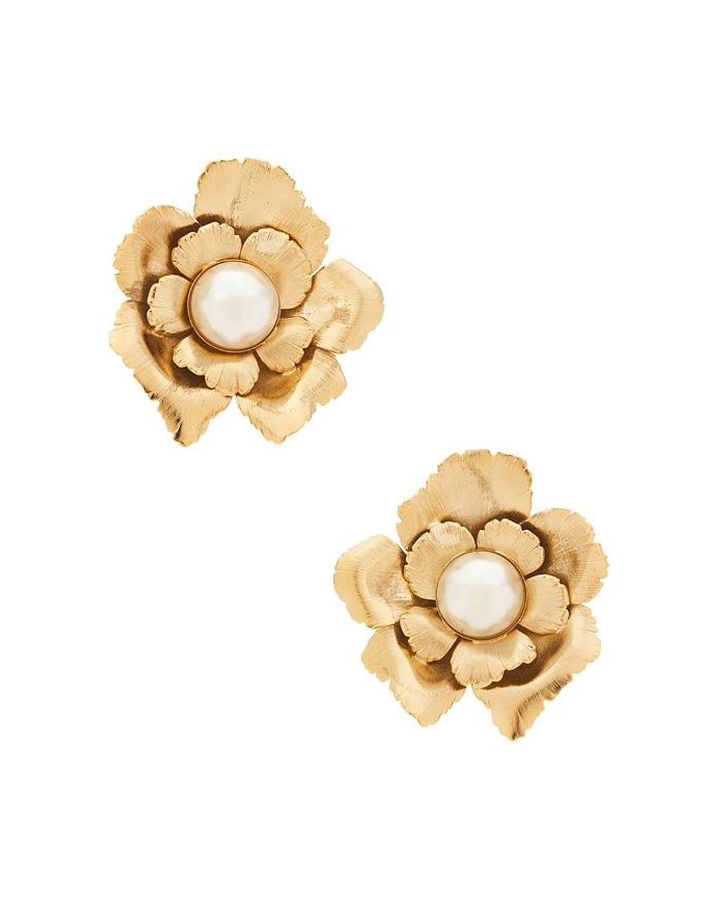 Lelet Metallic Jasmine Floral Pearl Button Earrings