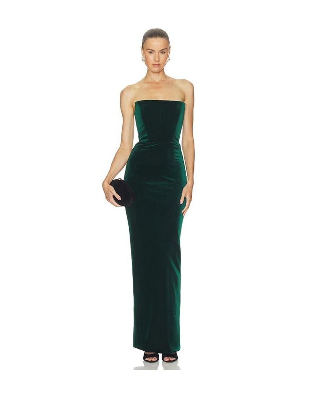 Bronx and Banco Green Velvet Strapless Maxi Dress With Gloves