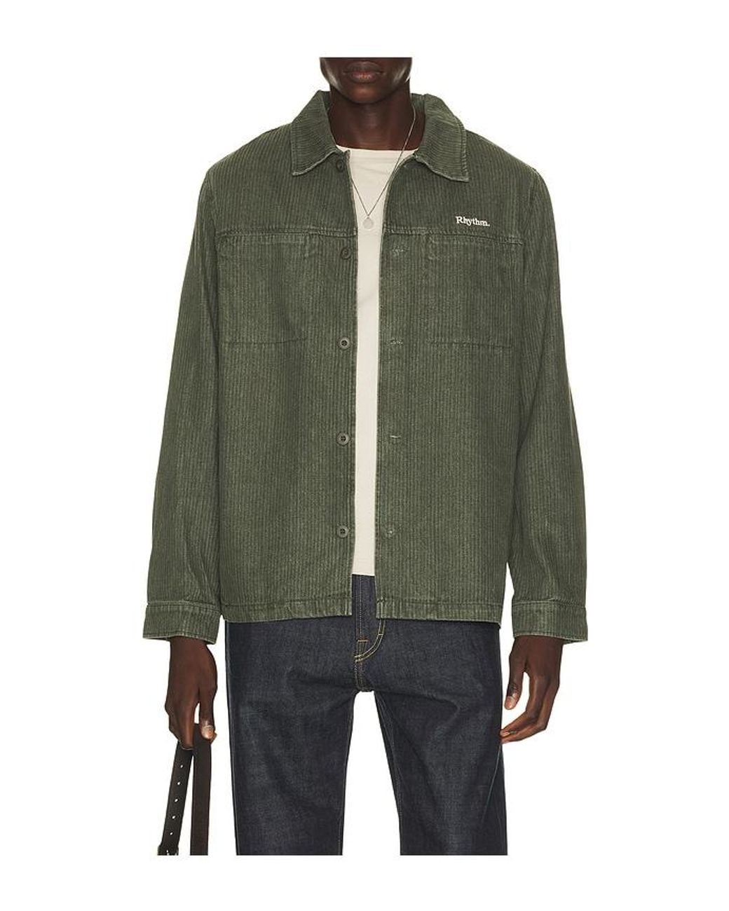Rhythm Green Harlan Long Sleeve Shirt for men