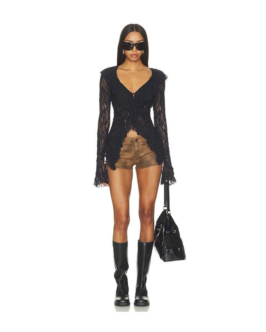 Free People Black Sun Siren Suede Mirco Short