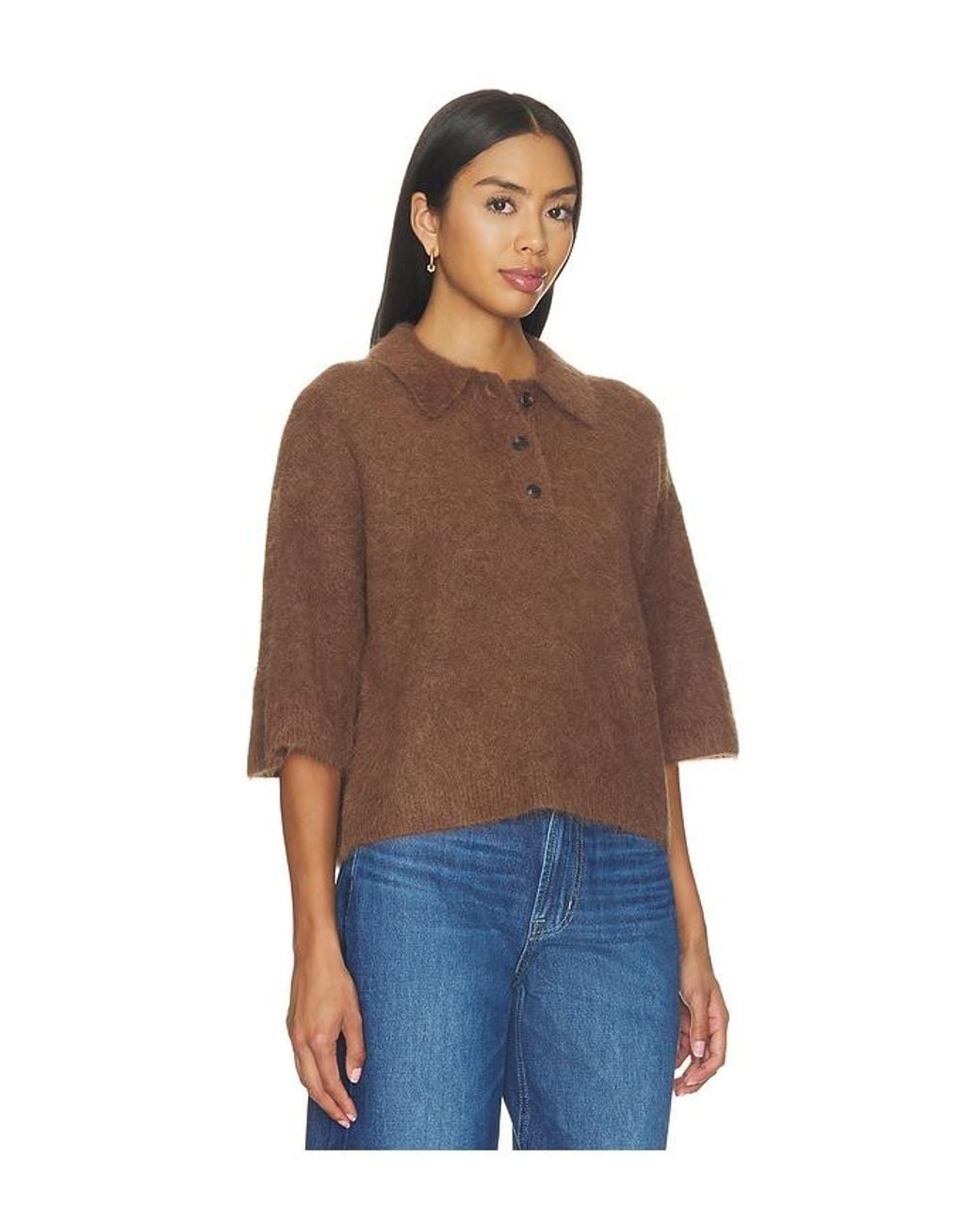 Pistola Blue Nadya Alpaca Blend Boxy Polo Sweater Top