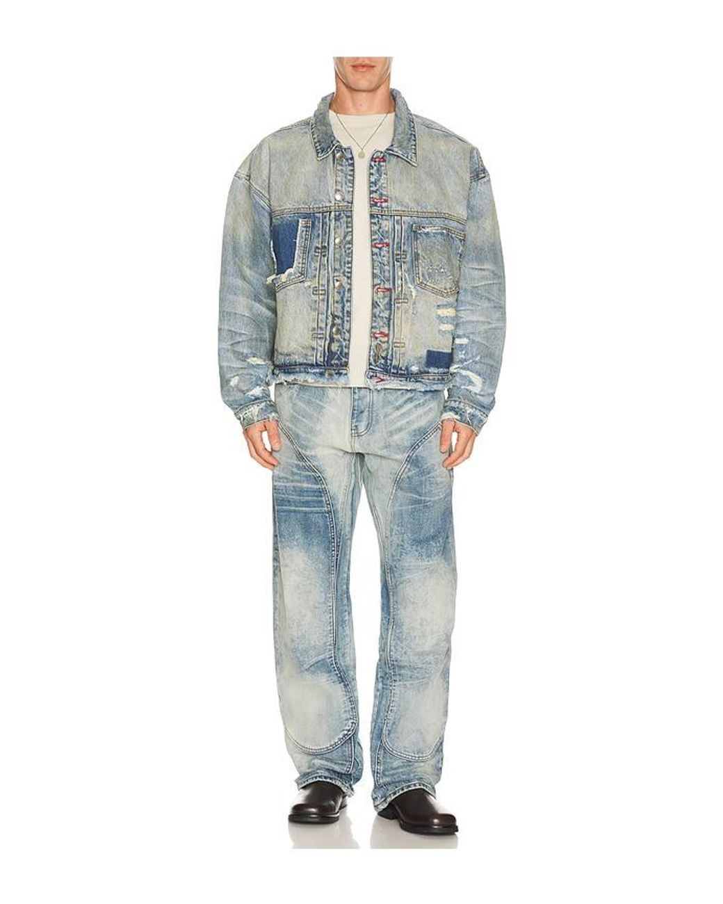 DIET STARTS MONDAY Blue Double Knee Bolt Denim Jeans for men