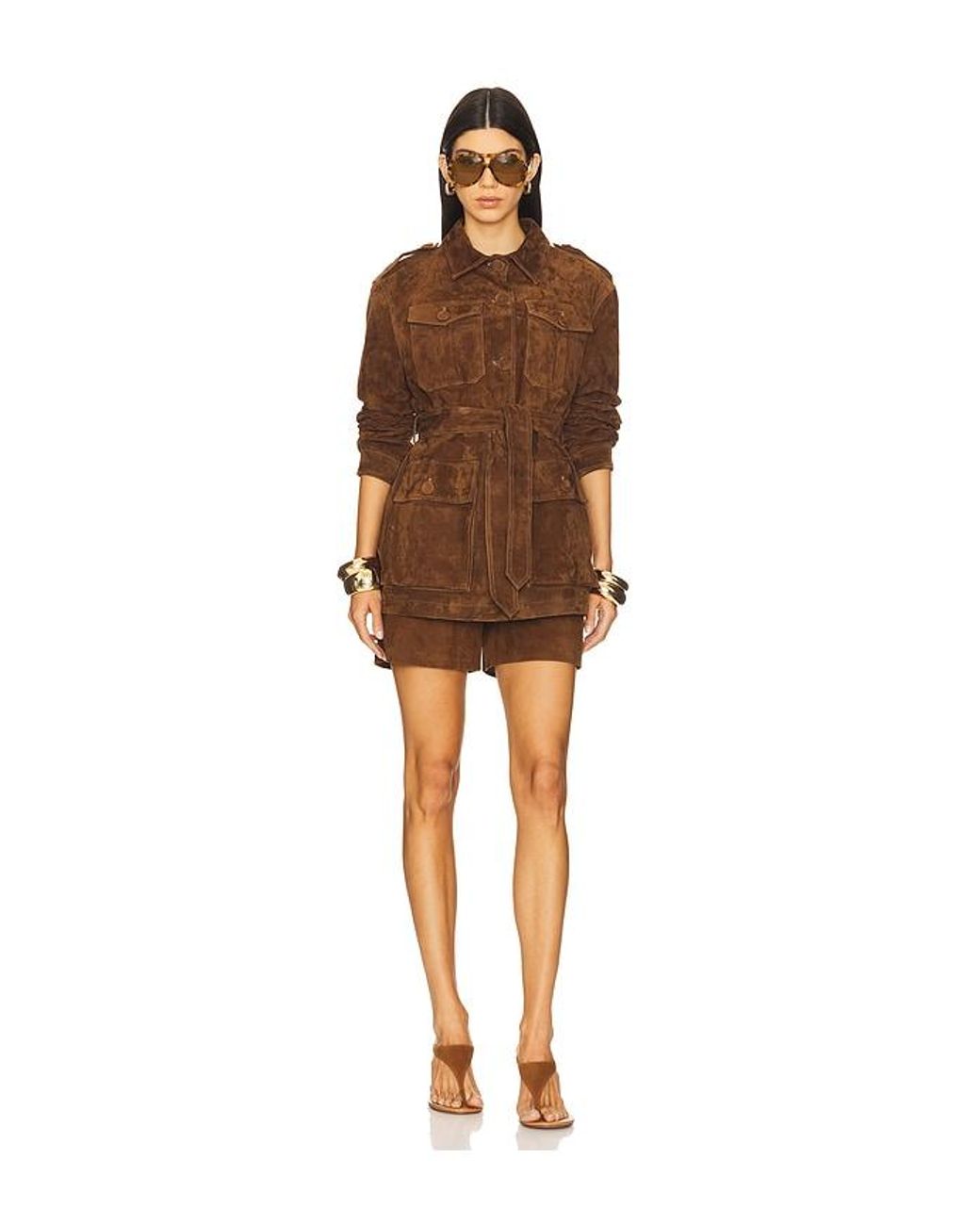 AEXAE Brown Leather Suede Short