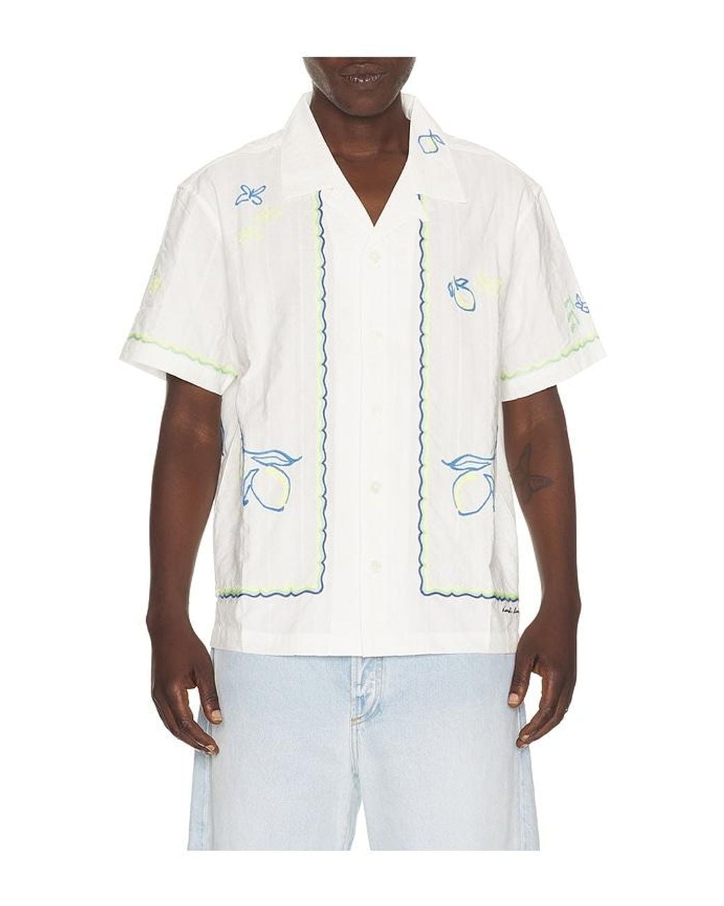 DUNST White Hand Drawing Open Collared Shirt for men