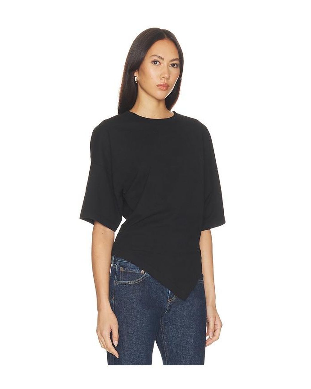 Enza Costa Black Supima Structured Jersey Assymetrical Tee