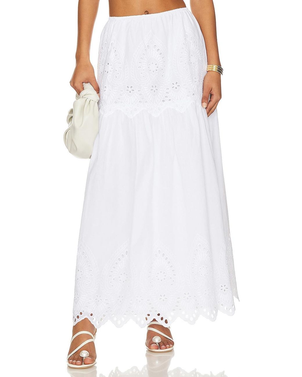 LPA Francesca Eyelet Maxi Skirt in White | Lyst