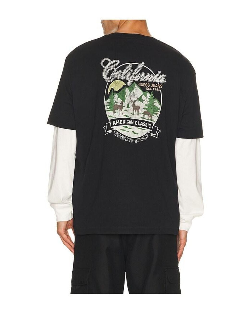 Guess Black Double Layered Mountain Tee for men