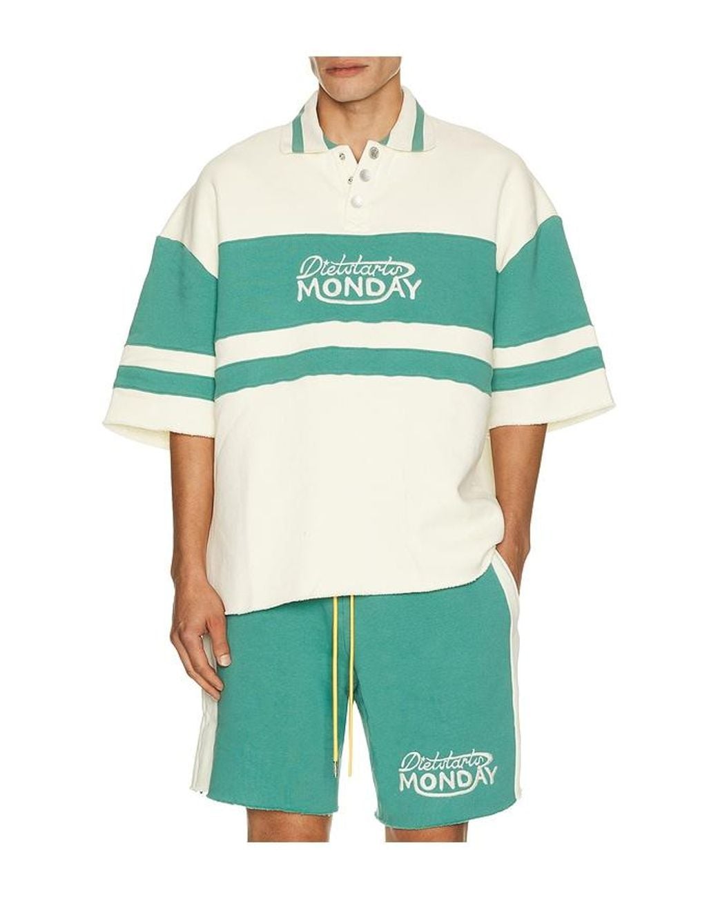 DIET STARTS MONDAY Green Fleece Panel Polo for men