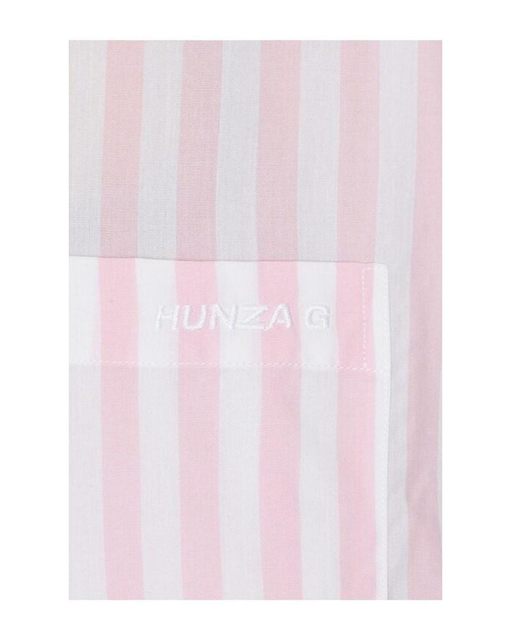 Hunza G White Cabana Stripe Embroidered Shirt