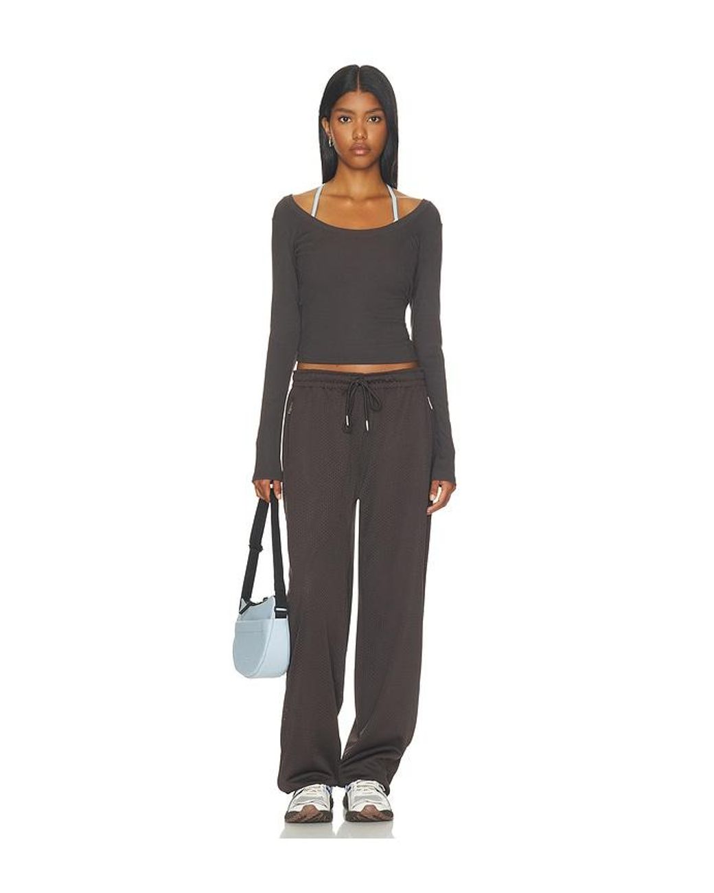 ADANOLA Black Rib Scoop Neck Long Sleeve Top