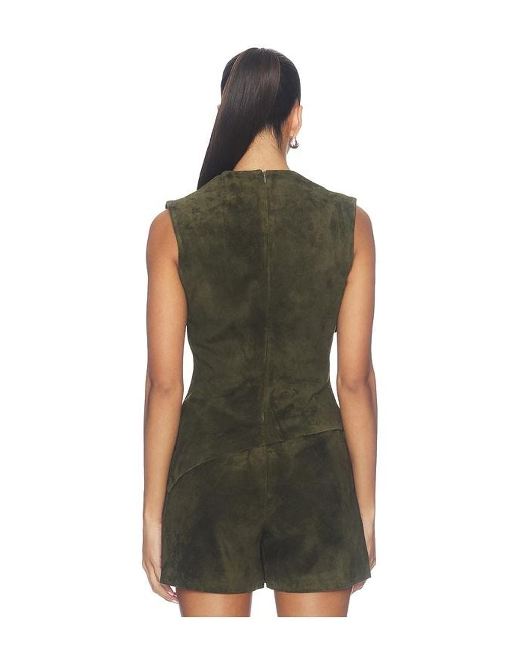 AEXAE Green Lamb Leather Suede Ruched Top