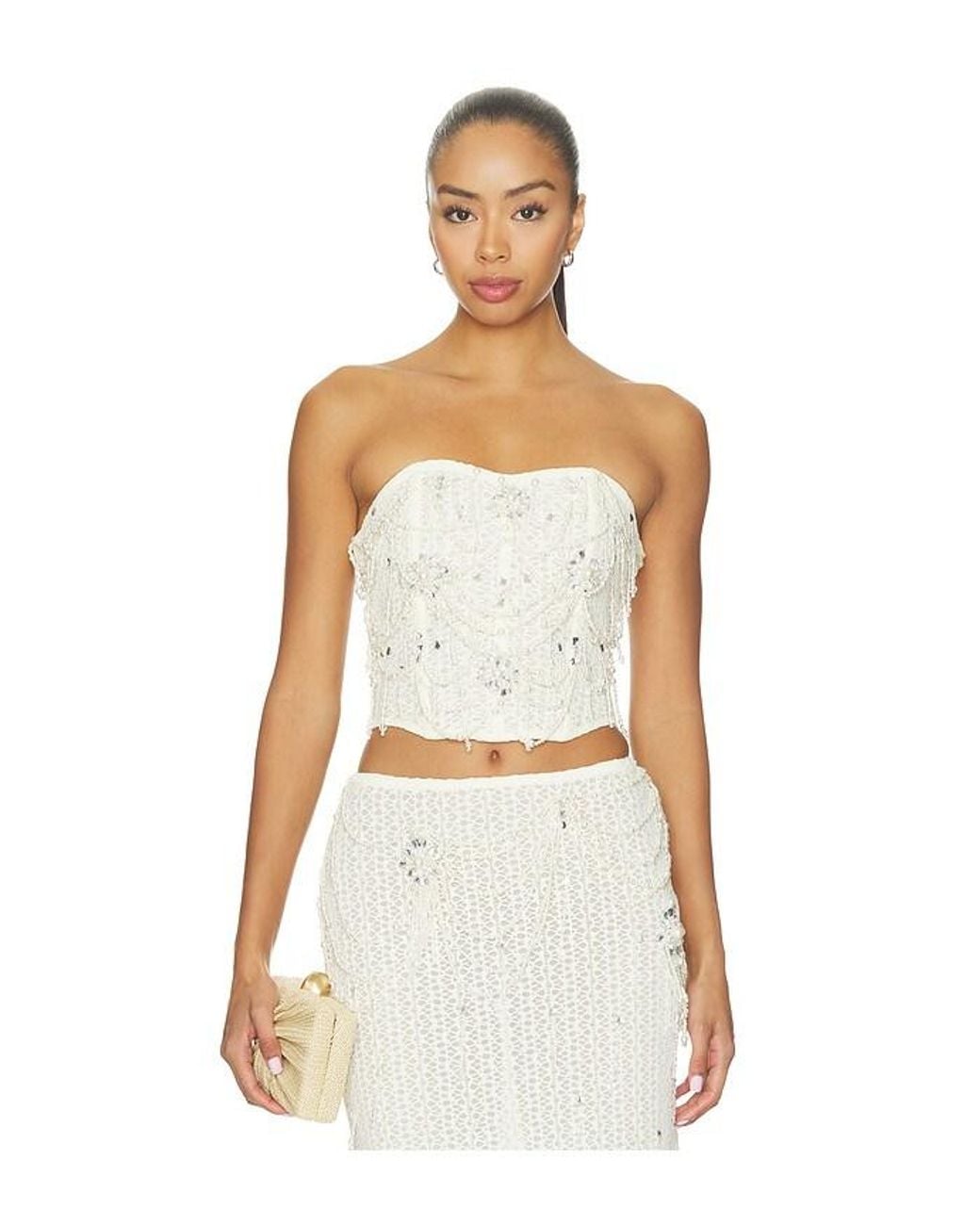 PATBO White Pearl Mesh Top