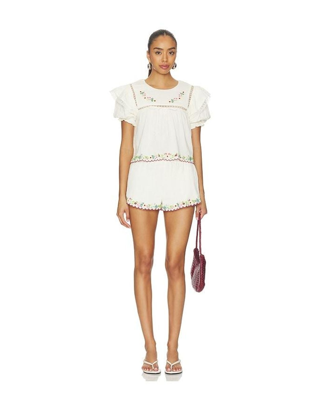 For Love & Lemons White Leah Cotton Top
