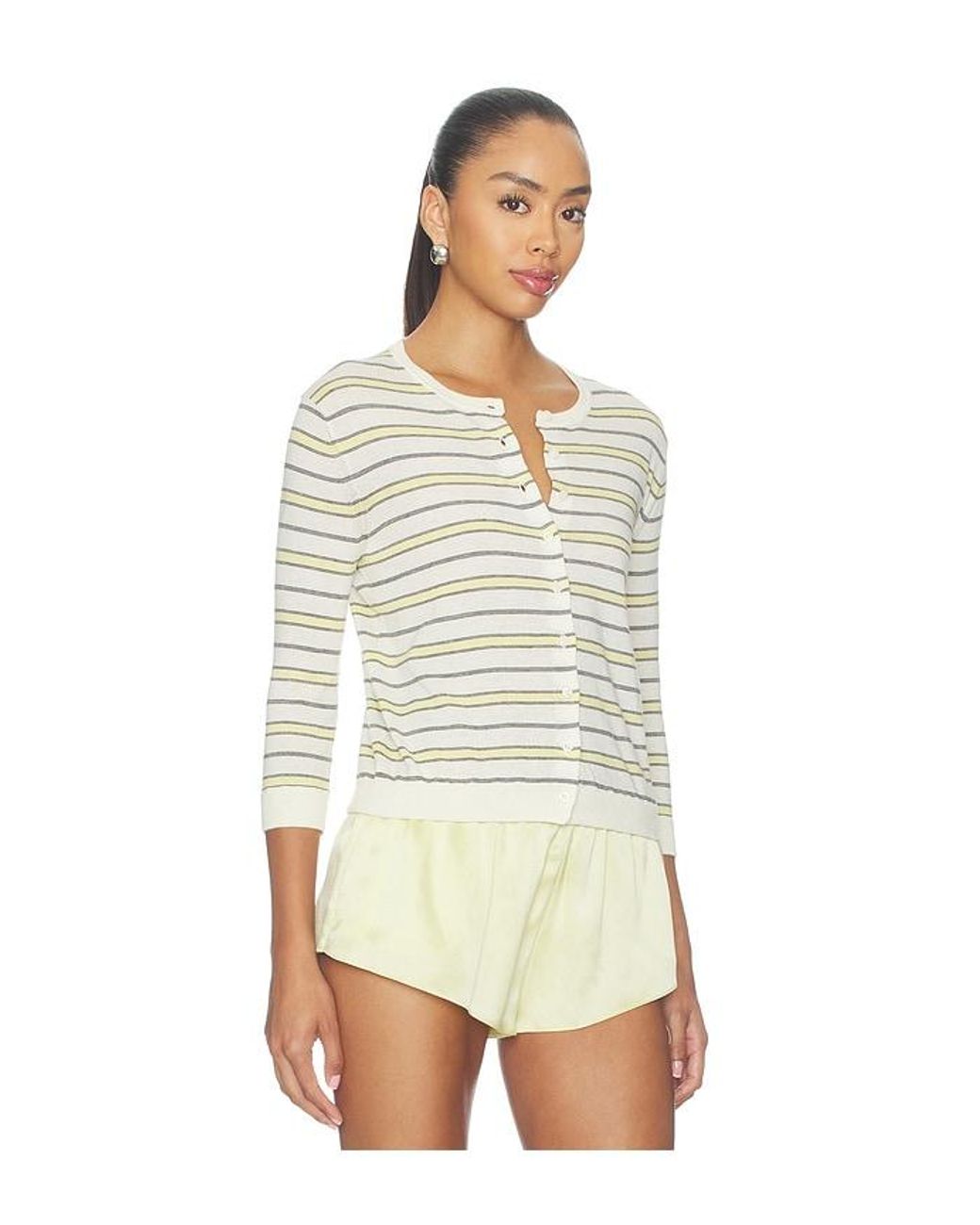 Vince Natural Striped 3/4 Sleeve Cardi