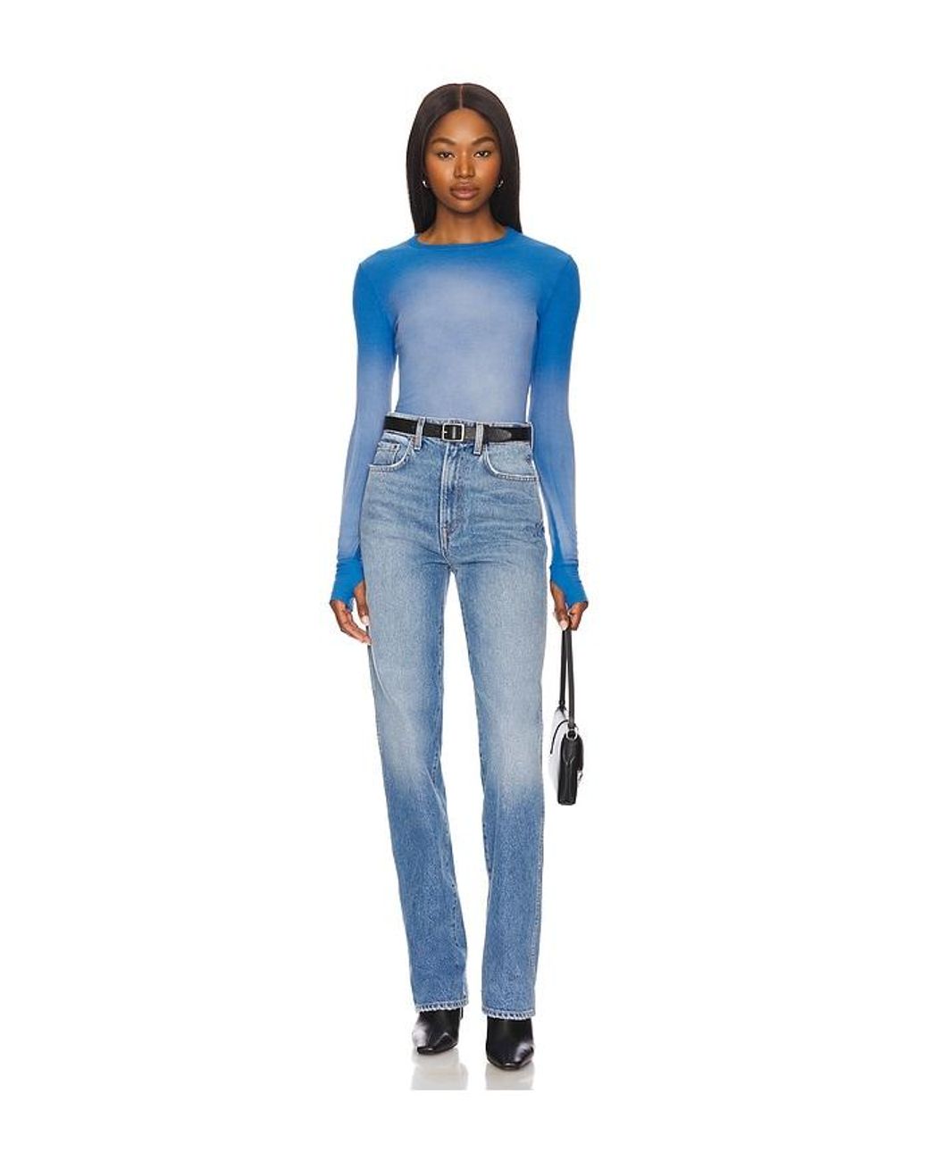 Michael Lauren Blue Alick Long Sleeve Fitted Top With Thumbhole