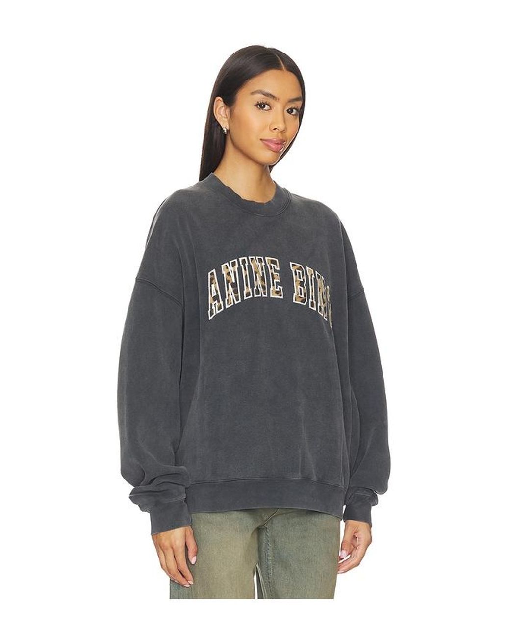 Anine Bing Black Miles Sweatshirt Leopard