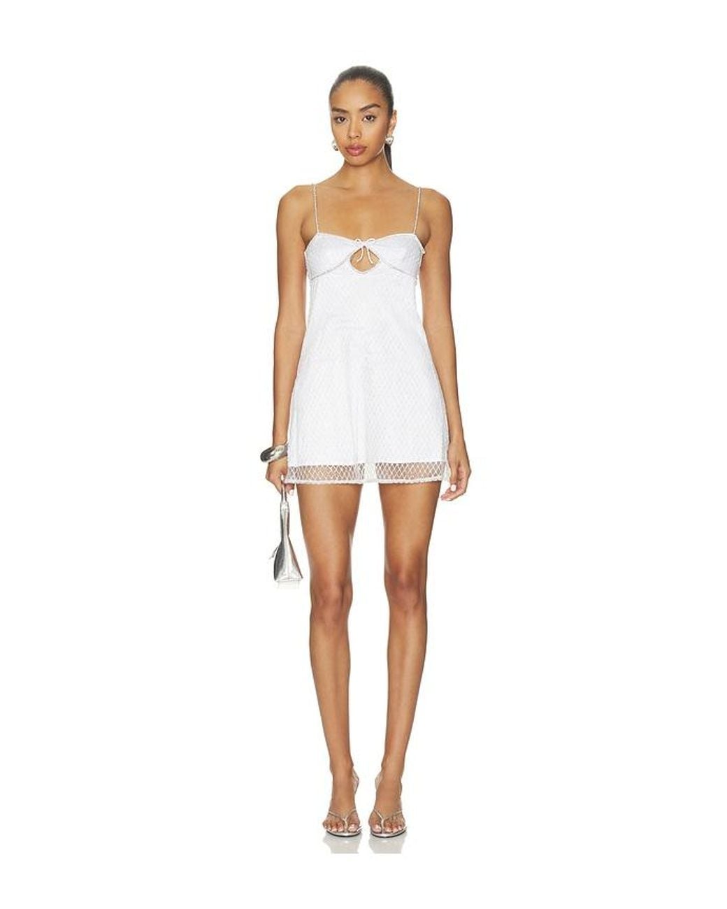 For Love & Lemons Glitter Slip Dress in White